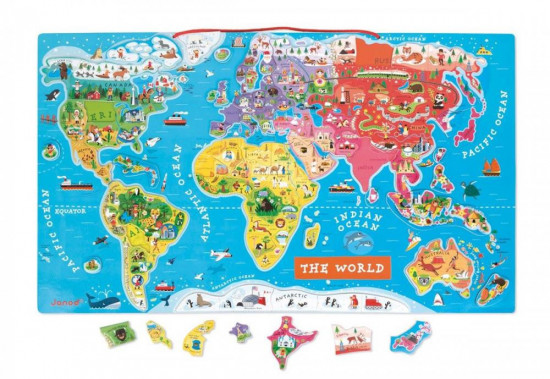 Mappa del mondo - Puzzle magnetico 92 pezzi (versione inglese) - legno