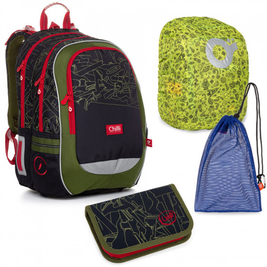 Set pre školáka CODA 20020 B SET LARGE školská taška, vrecko na prezuvky, pláštenka na batoh, školský peračník