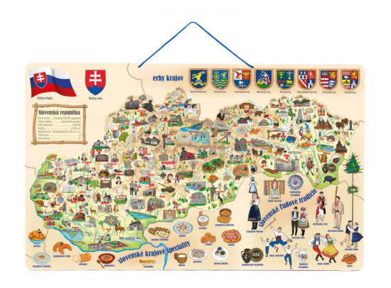 Magnetická mapa Slovenska s obrázkami a spoločenská hra, 3v1