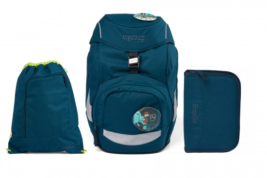 Školní set Ergobag prime - Eco blue - batoh + penál + sportovní pytel