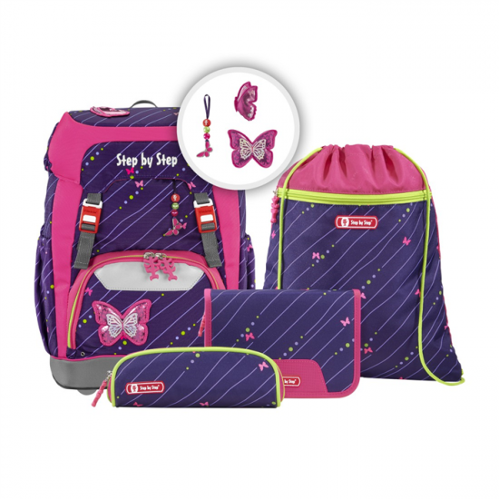 Školský ruksak Step by Step - 5-dielny set GRADE - Trblietavý motýľ, certifikát  AGR