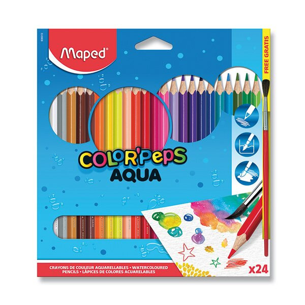 Akvarelové pastelky Maped - 24 barev + štětec