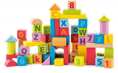 Blocchi color pastello con lettere e numeri - 60 pezzi