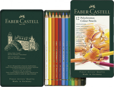 Levně Pastelky Faber-Castell Polychromos v plechové krabičce - 12 barev