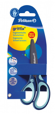Levně Dětské ergonomické nůžky Griffix s kulatou špičkou - pro leváky, modré, na blistru