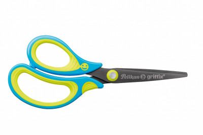 Levně Dětské ergonomické nůžky Griffix se špičatou špičkou - pro leváky, modré, na blistru