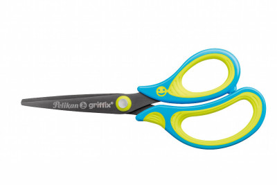 Levně Dětské ergonomické nůžky Griffix se špičatou špičkou - pro praváky, modré, na blistru