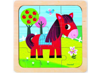 Koník na louce - dřevěné puzzle - 9 ks