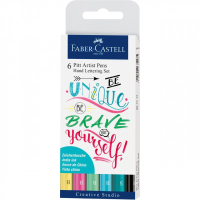 Popisovače Faber-Castell Pitt Artist Pen Hand Lettering - 6 ks, pastelová sada