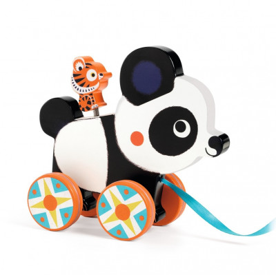 Tahací dřevěná hračka - panda s tygříkem