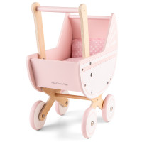 Puppenwagen aus Holz inklusive Bettdecke und Kissen - rosa