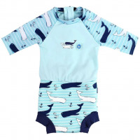 Plavky Happy Nappy UV obleček 3/4 rukáv Velryby XL (12-24 měs.)