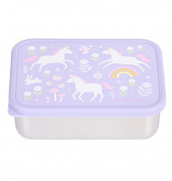 A Little Lovely Company – nerezová krabička na oběd s plastovým víkem – jednorožci a duha