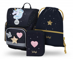 Aktovka Baagl Ergo Unicorn Gold - 3dílný set
