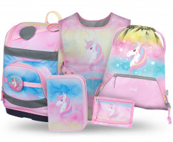 Aktovka Baagl Zippy plus Rainbow Unicorn - 5dílný set