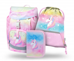 Školní batoh Baagl Airy Rainbow Unicorn - 3dílný set