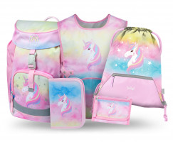 Školní batoh Baagl Airy Rainbow Unicorn - 5dílný set