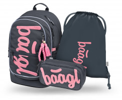 Školní batoh Baagl Core Logo růžový - 3dílný set