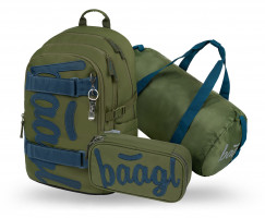 Školní batoh Baagl Skate Olive - 3dílný set