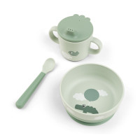 Done by deer - první jídelní set Foodie s přísavkou Happy clouds, zelený