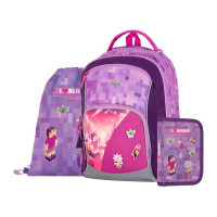 Šolski nahrbtnik OXY GO Playworld Girl Pixel, 3-delni komplet