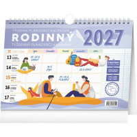 Týdenní rodinný plánovací kalendář s háčkem 2027, 30 x 21 cm