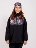 Softshell-Jacke mit Fleece für Kinder Basic, Schwarz, Magische Blumen