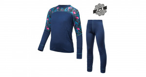 SENSOR MERINO IMPRESS SET dětský triko dl.rukáv + spodky deep blue/floral
