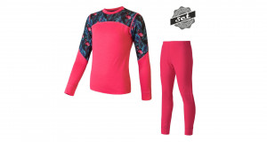 SENSOR MERINO IMPRESS SET dětský triko dl.rukáv + spodky magenta/floral