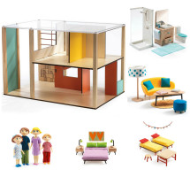 Hišica za punčke – moderna hišica – set s pohištvom in družino Gasparda in Rome
