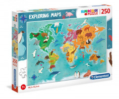 Puzzle Weltkarte - Tiere - 250 Teile