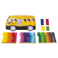 Detské fixky Faber-Castell Connector plechový autobus, 33 farieb