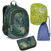Veľký školský set Topgal ELLY 22015 B - školská taška + peračník + vrecko na prezuvky + pláštenka na batoh