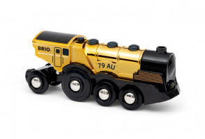 Brio - Mohutná zlatá akčná lokomotíva na batérie