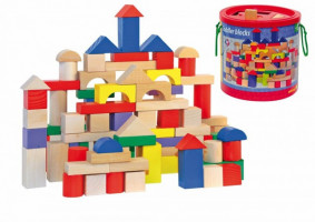 Konstrukcijska igrača barvne/naravne kocke s pokrovom z odprtinami zanje, 100 delov