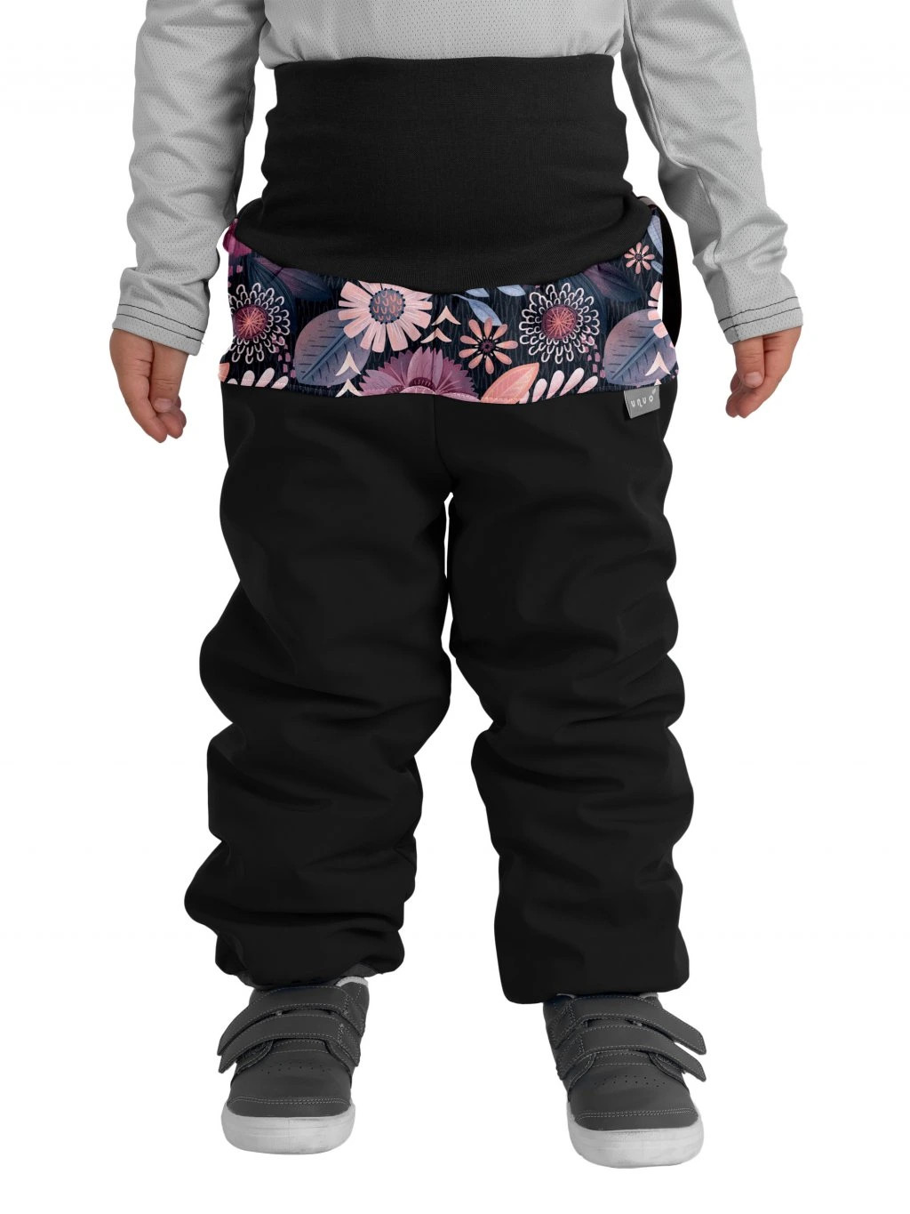 Batolecí softshellové oteplovačky UNUO s beránkem Plus, Černá, Kouzelné květiny Velikost: 92/98